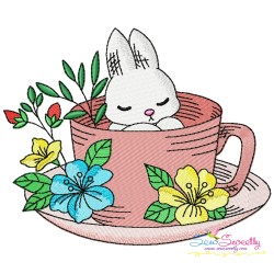 Bunny With Floral Cup Embroidery Design Bundle