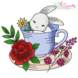 Bunny With Floral Cup Embroidery Design Bundle
