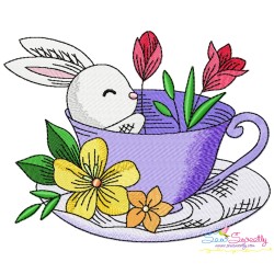 Bunny With Floral Cup Embroidery Design Bundle