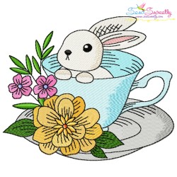 Bunny With Floral Cup Embroidery Design Bundle