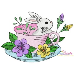 Bunny With Floral Cup Embroidery Design Bundle