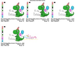 Birthday Baby Animal- Dinosaur Embroidery Design Pattern