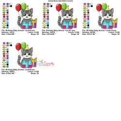 Birthday Baby Animal- Cat Embroidery Design Pattern