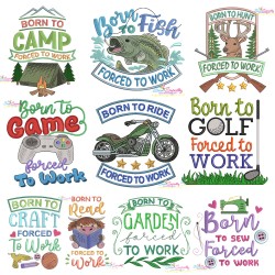 Forced To Work Lettering Embroidery Design Bundle