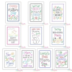 Mother's Day Greeting Cards Cardstock Embroidery Design Bundle