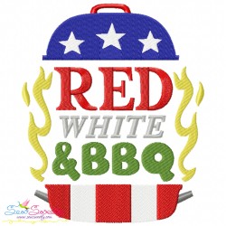 4th of July Red White BBQ Embroidery Design