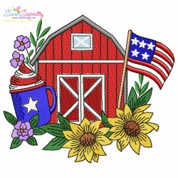 4th of July Red Barn Farm Embroidery Design