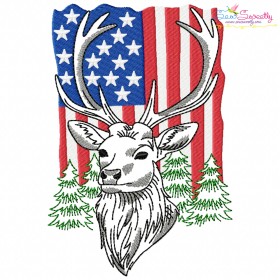 Deer With American Flag-10 Embroidery Design