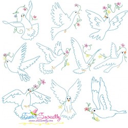 Vintage Redwork Pigeons Embroidery Design Bundle-1