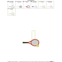 Tennis Racket And Ball Key Fob In The Hoop Embroidery Design Pattern-2