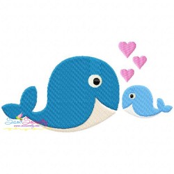 Whale Mom And Baby Embroidery Design Pattern-1