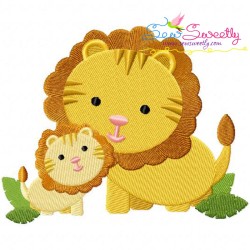 Lion Mom And Baby Embroidery Design Pattern-1