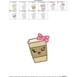 Kawaii Coffee With Bow Embroidery Design Pattern-2