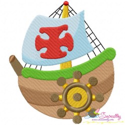 Colorful Fishing Boat-3 Embroidery Design Pattern-1