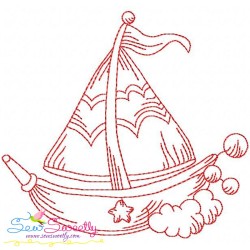 Colorful And Redwork Fishing Boats Embroidery Design Bundle-5