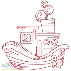 Colorful And Redwork Fishing Boats Embroidery Design Bundle-9