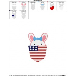 Bunny Girl In Pocket Patriotic Embroidery Design Pattern-2