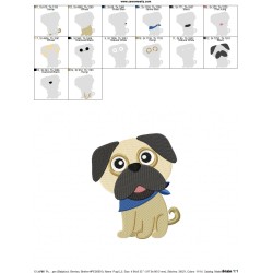 Cute Pug Dog Embroidery Design Pattern-2