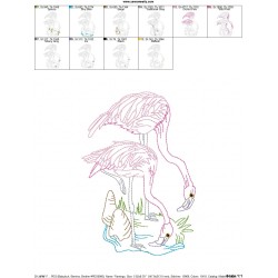 Vintage Stitch Flamingos-3 Embroidery Design Pattern-2