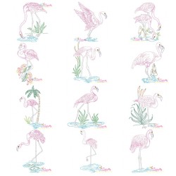 Vintage Stitch Flamingos Embroidery Design Bundle-1