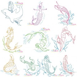 Vintage Stitch Mermaids Embroidery Design Bundle-1