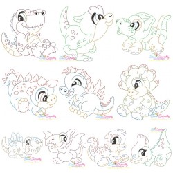 Vintage Stitch Baby Dinosaurs Embroidery Design Bundle-1