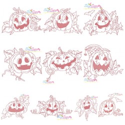 Redwork Halloween Pumpkins Embroidery Design Bundle-1