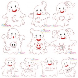 Vintage Stitch Little Ghosts Embroidery Design Bundle-1