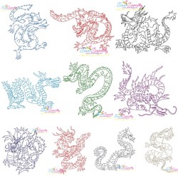 Vintage Stitch Chinese Dragons Embroidery Design Bundle-1