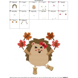 Hedgehog Girl Leaves Embroidery Design Pattern-2