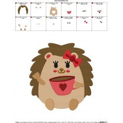 Hedgehog Girl With Coffee Embroidery Design Pattern-2