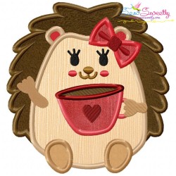 Hedgehog Girl With Coffee Applique Design Pattern-3