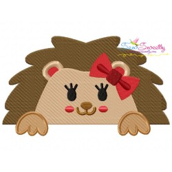Hedgehog Girl Peeking Embroidery Design Pattern-1