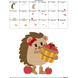 Hedgehog Girl Apples Embroidery Design Pattern-2
