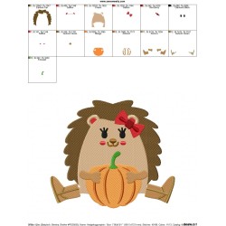 Hedgehog Girl Pumpkin Embroidery Design Pattern-2
