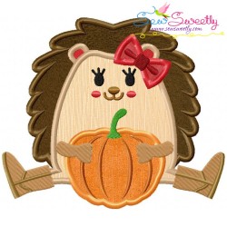 Hedgehog Girl Pumpkin Applique Design Pattern-3