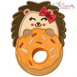 Hedgehog Girl With Doughnut Applique Design Pattern-3