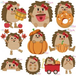 Fall Hedgehogs Girl Fill Embroidery Design Bundle-1