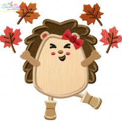Fall Hedgehogs Girl Applique Design Bundle-5