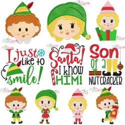 Christmas Elves And Lettering Embroidery Design Bundle-1