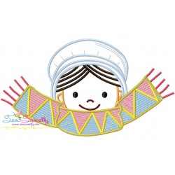 Thanksgiving Pilgrim Girl Scarf Embroidery Design Pattern-1