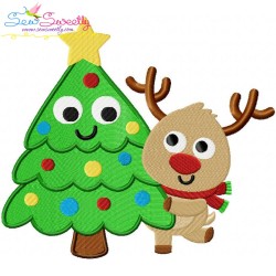 Christmas Tree And Deer Embroidery Design Pattern-1
