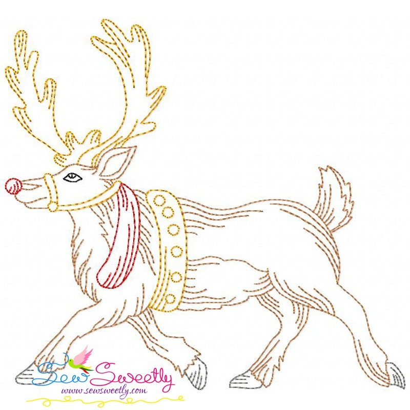 Vintage Bean Stitch Colorwork Christmas Moose Embroidery Design Pattern-1