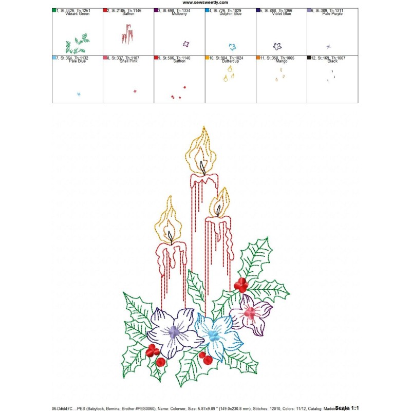 Vintage Bean Stitch Colorwork Christmas Candles Embroidery Design Pattern-2