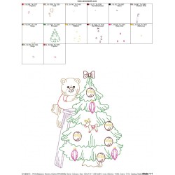 Vintage Bean Stitch Colorwork Christmas Tree Bear Embroidery Design Pattern-2