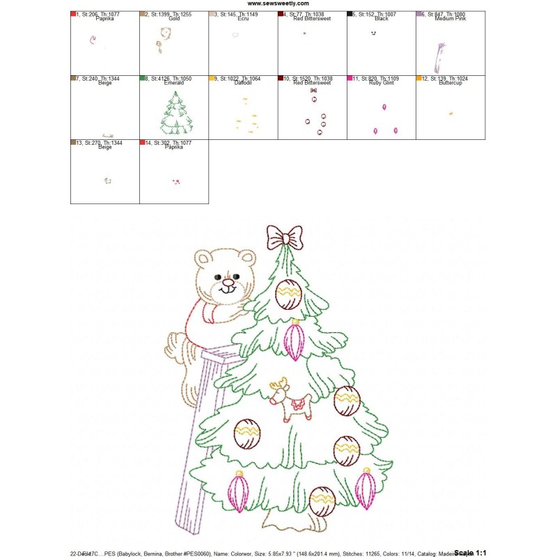 Vintage Bean Stitch Colorwork Christmas Tree Bear Embroidery Design Pattern-2