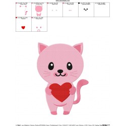 Pink Kitty Heart Embroidery Design Pattern-2