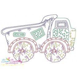 Vintage Bean Stitch Dump Truck Embroidery Design Pattern-1