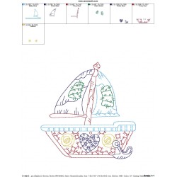 Vintage Bean Stitch Sailboat Embroidery Design Pattern-2