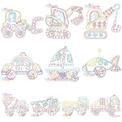 Vintage Bean Stitch Transportation Embroidery Design Bundle-1